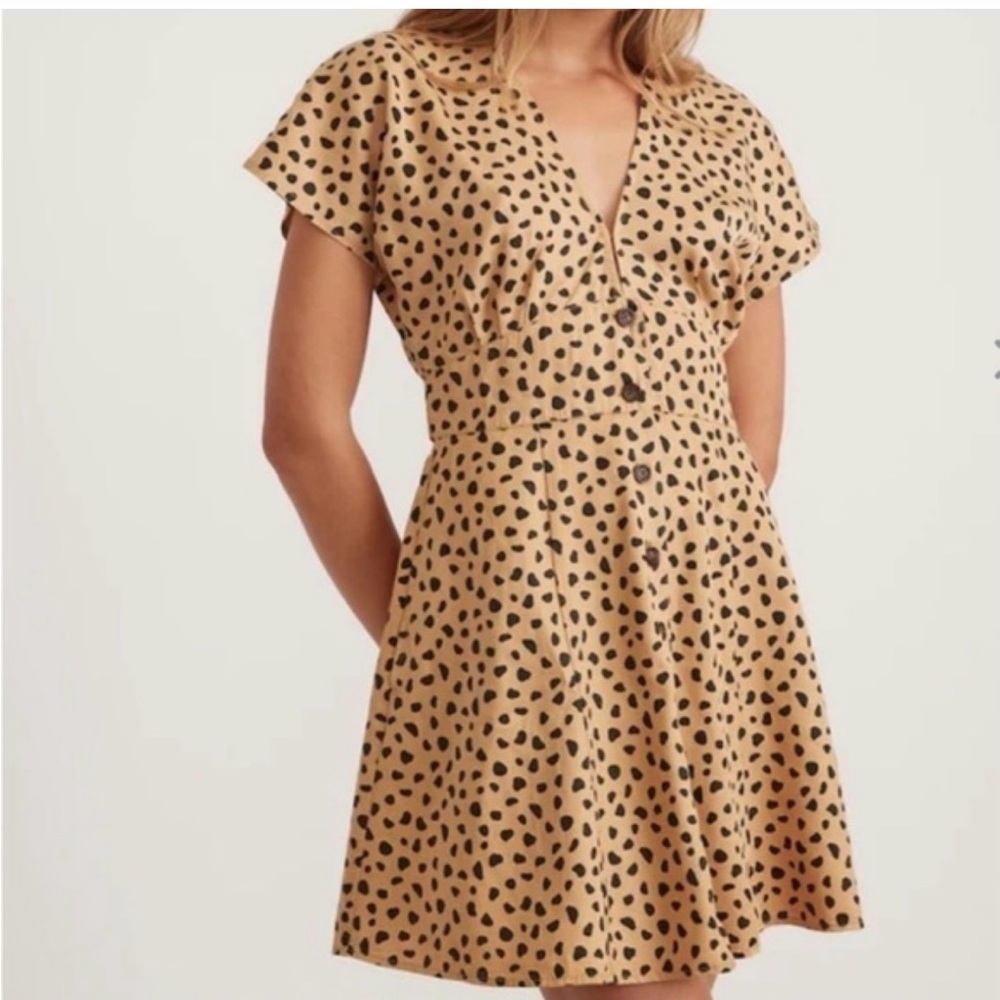 Marine Layer Tan Mini Dress with Black Dots